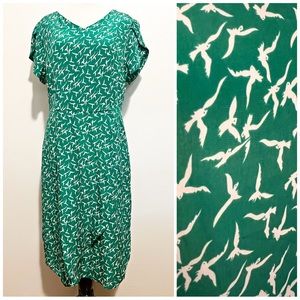 Mikarose Green Bird Print Dress, Size L